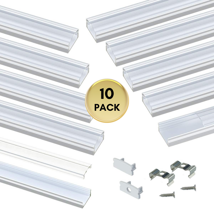 AC11 U-Shaped Rectangular Aluminum Channel with Transparent Clear Plastic Cover 3.3FT/1M or 6.6ft/2M For Max 12mm Width LED Strip Lights Pack of 6/10/20