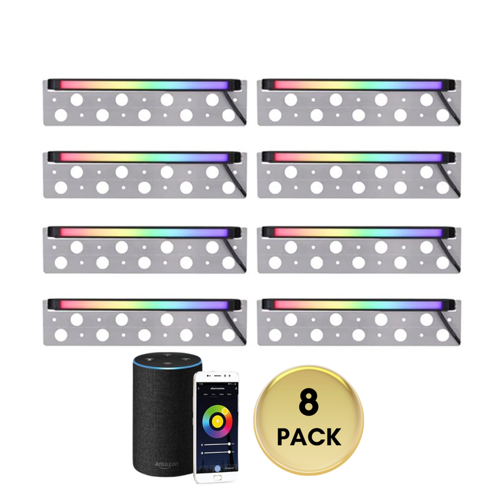 ELRA07 8-Pack 5W 12" Smart RGBCW Color Changing 2700K-6500K Waterproof LED Stairs, Fence, Hardscape Step Light Fixture Package