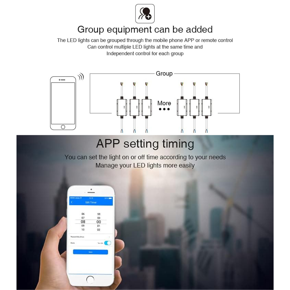Miboxer WL5-WP LED Strip Light 5 in 1 Controller for 5050 3528 2835, IP67 Waterproof with Smartphone APP Control