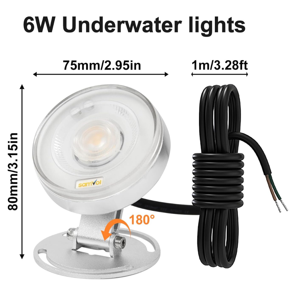 ULBA04 Aluminum Underwater Landscape 12-24V AC/DC 6W/12W/24W 3000K Warm White Integrated LED Adjustable Fountain Light Pond Lighting IP68