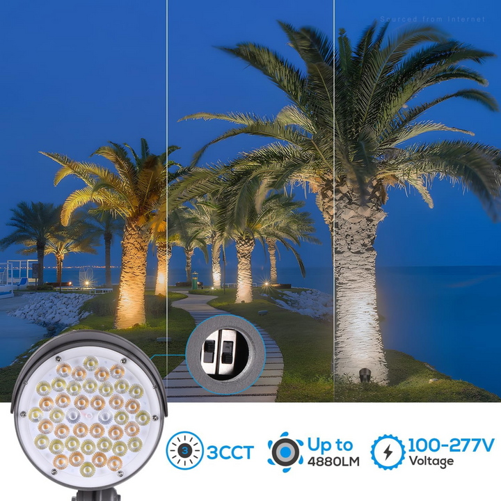 CDLCC40 120V Line Voltage Cast Aluminum Spotlight | 20W/30W/40W Adjustable Wattage 3CCT 3000K/4000K/5000K LED Bullet Flood Light, Photocell, 4880LM 100-277V Commercial Landscape Lights, ETL Listed IP65