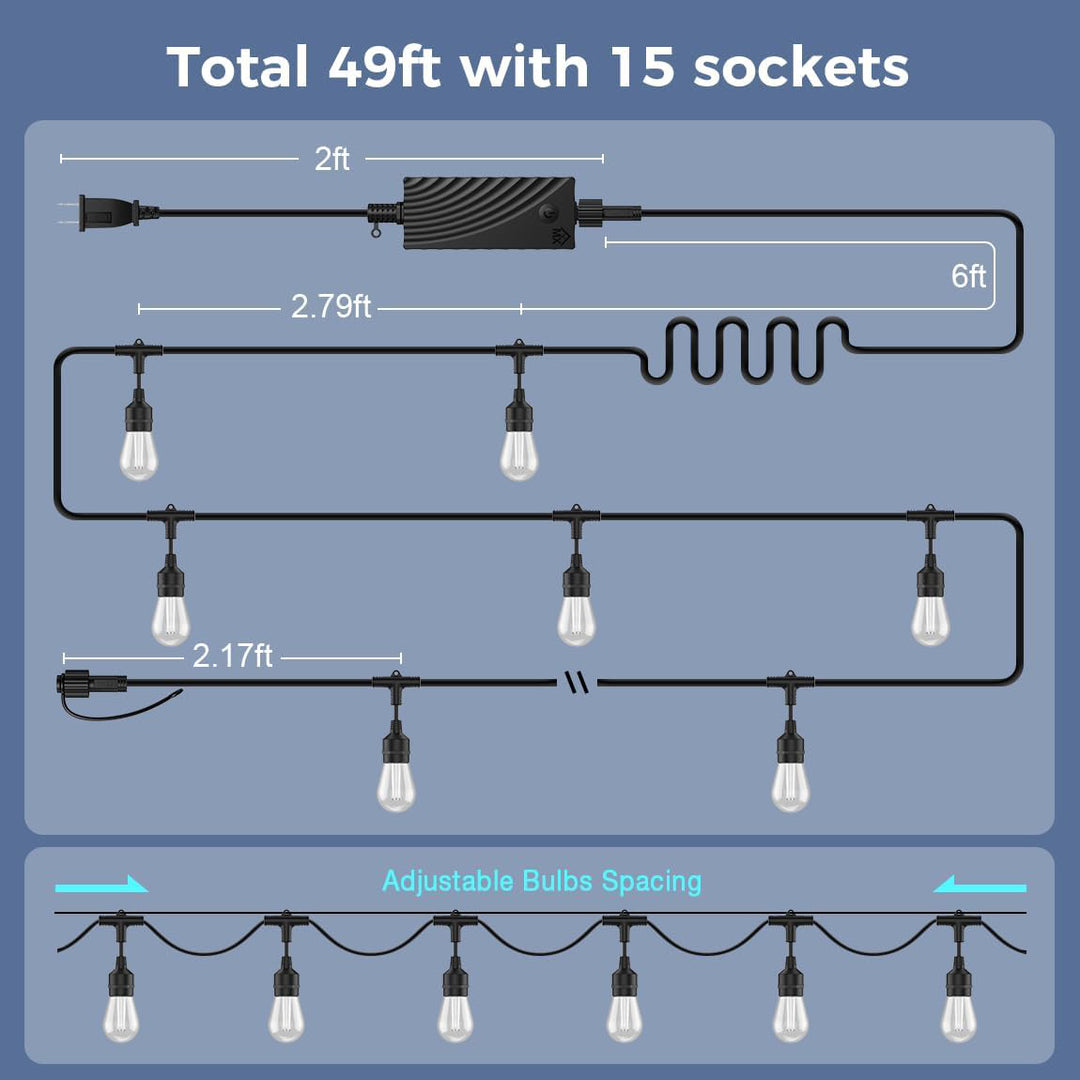 SLR100 LED RGBW Smart Bistro String Lights Color Changing Outdoor Weatherproof 12V Edison Bulbs
