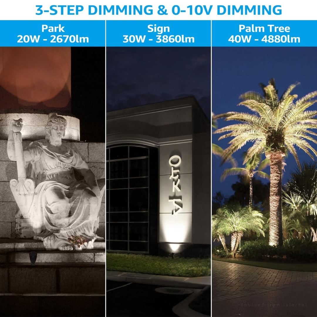 CDLCC40 120V Line Voltage Cast Aluminum Spotlight | 20W/30W/40W Adjustable Wattage 3CCT 3000K/4000K/5000K LED Bullet Flood Light, Photocell, 4880LM 100-277V Commercial Landscape Lights, ETL Listed IP65