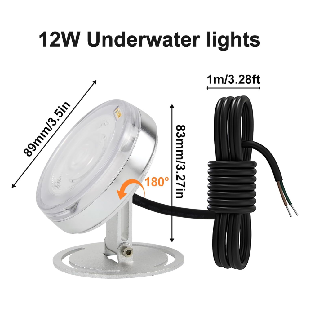 ULBA04 Aluminum Underwater Landscape 12-24V AC/DC 6W/12W/24W 3000K Warm White Integrated LED Adjustable Fountain Light Pond Lighting IP68