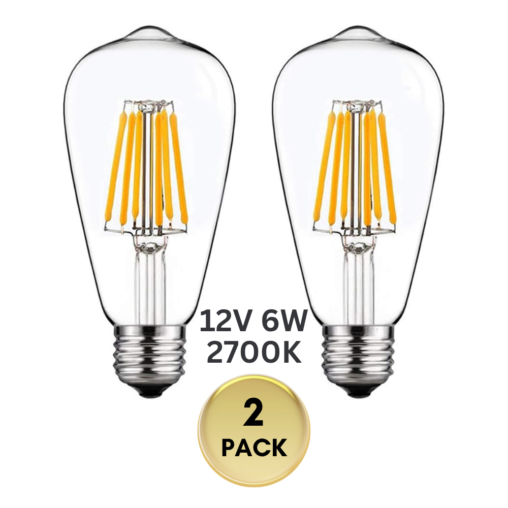 E26 6W 12V-36V 2700K/3000K/6000K AC/DC LED Filament Edison Bulbs Packa