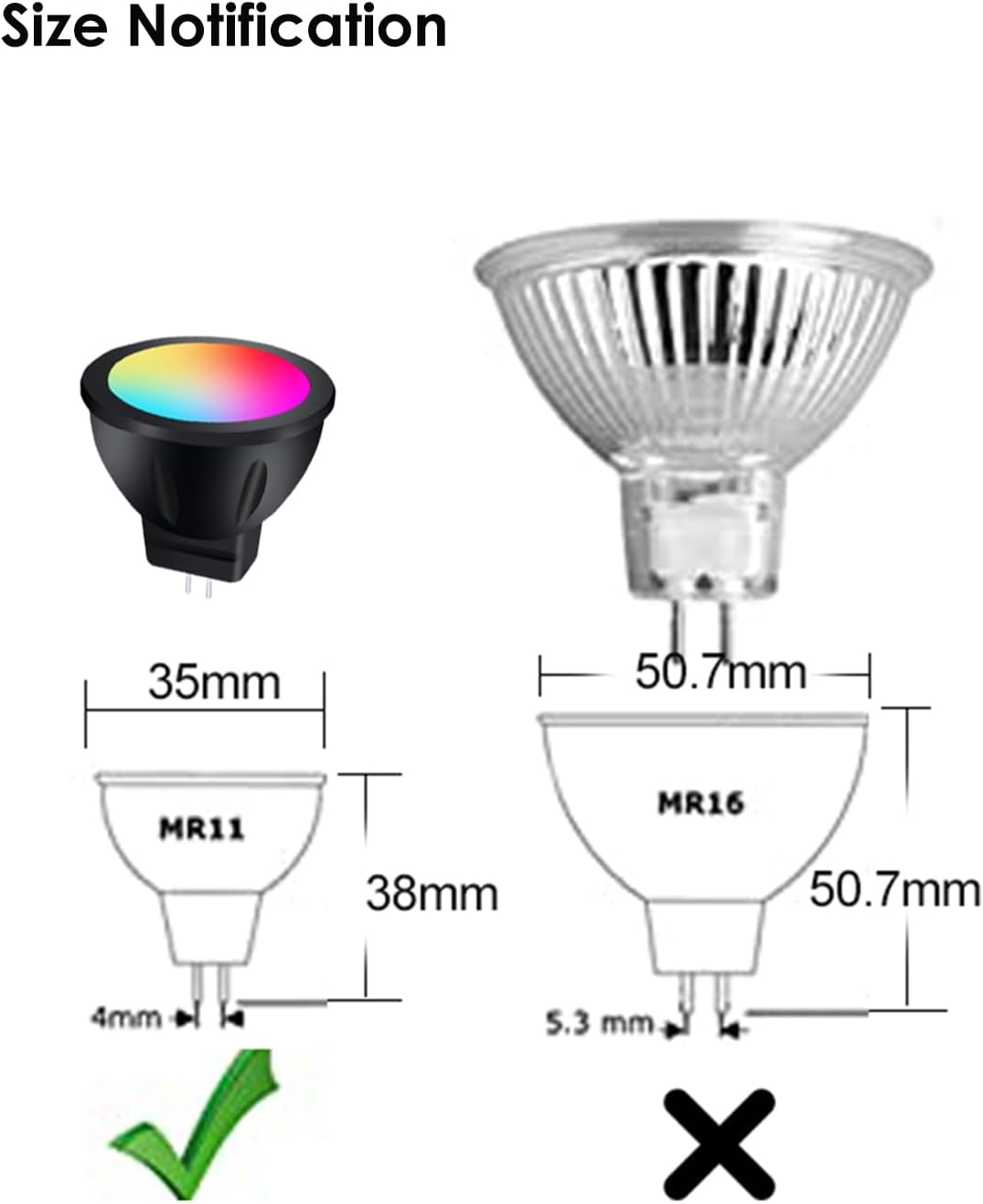 MR11 RGB Warm White + 15 Multicolors and 4-Level Brightness 3W, Energy-Saving, Color-Changing 12V Outdoor LED Light Bulb Compatible with Remote Control