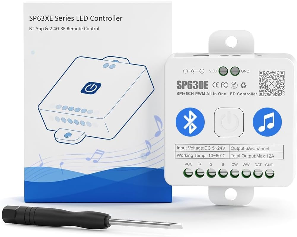 SP630E Smart Bluetooth RGB Addressable LED Controller Compatible with PWM and SPI LED Strips RGBW-IC