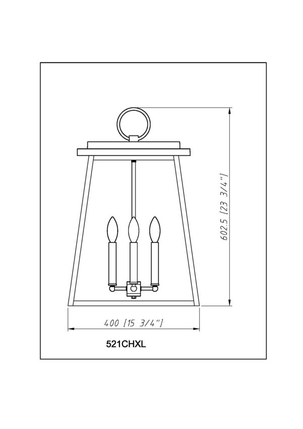 Broughton 521CHXL 4 Lights Outdoor Chain Mount Ceiling Hanging Pendant Fixture 15.75" x 15.75" x 23.75" Black Aluminum Clear Beveled Glass Line Voltage Candelabra 120V 4 E12 Base Sockets for Garden, Exterior Lighting