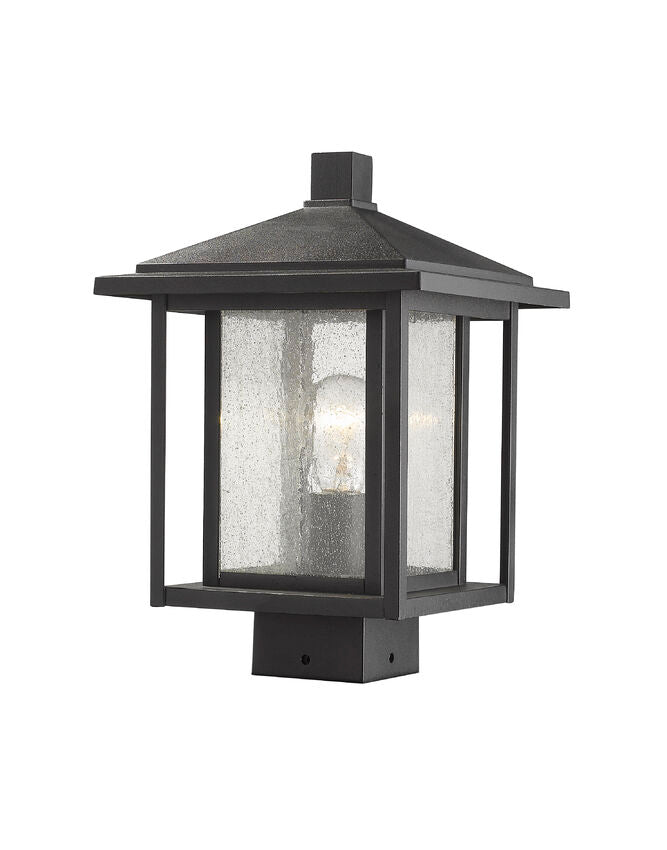 Aspen 554PHMS Outdoor Post Mounted Fixture Post Head Lights 9" x 9" x 13.27" Black Aluminum Clear Seedy Glass Line Voltage Medium 120V 1 E26 Base Socket for Garden, Exterior Lighting