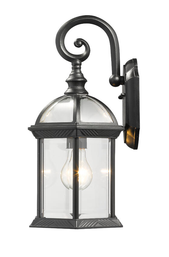 Annex 563M Outdoor Wall Sconce 8.25" x 8" x 15.75" Black Aluminum Clear Beveled Glass Line Voltage Medium 120V 1 E26 Base Socket for Porch, Patio, Garage, Garden, Exterior Lighting