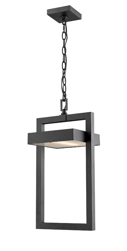 Luttrel 566CHB Outdoor Chain Mount Ceiling Hanging Pendant Fixture 10.5" x 10.5" x 18" Black Aluminum Frosted Glass Non-Dimmable 12W LED-Integrated Line Voltage 120V for Porch, Patio, Garage, Garden, Exterior Lighting
