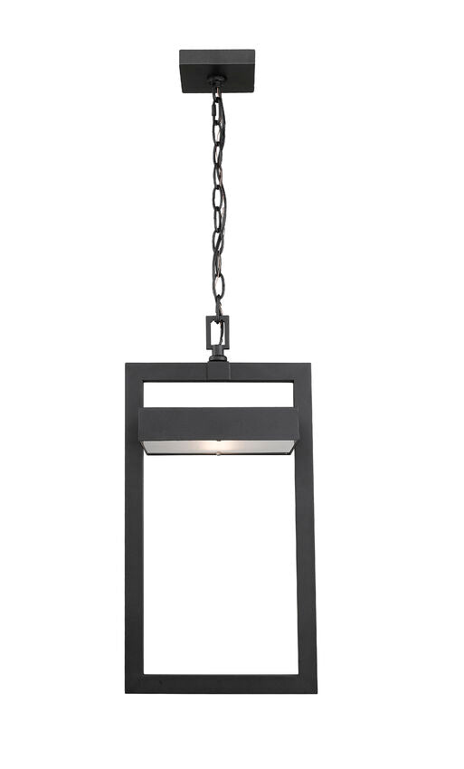 Luttrel 566CHB Outdoor Chain Mount Ceiling Hanging Pendant Fixture 10.5" x 10.5" x 18" Black Aluminum Frosted Glass Non-Dimmable 12W LED-Integrated Line Voltage 120V for Porch, Patio, Garage, Garden, Exterior Lighting
