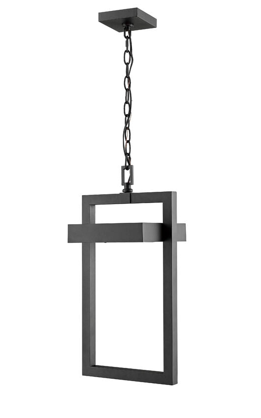 Luttrel 566CHB Outdoor Chain Mount Ceiling Hanging Pendant Fixture 10.5" x 10.5" x 18" Black Aluminum Frosted Glass Non-Dimmable 12W LED-Integrated Line Voltage 120V for Porch, Patio, Garage, Garden, Exterior Lighting