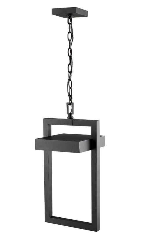 Luttrel 566CHB Outdoor Chain Mount Ceiling Hanging Pendant Fixture 10.5" x 10.5" x 18" Black Aluminum Frosted Glass Non-Dimmable 12W LED-Integrated Line Voltage 120V for Porch, Patio, Garage, Garden, Exterior Lighting