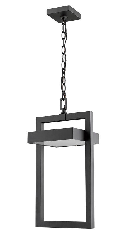 Luttrel 566CHB Outdoor Chain Mount Ceiling Hanging Pendant Fixture 10.5" x 10.5" x 18" Black Aluminum Frosted Glass Non-Dimmable 12W LED-Integrated Line Voltage 120V for Porch, Patio, Garage, Garden, Exterior Lighting