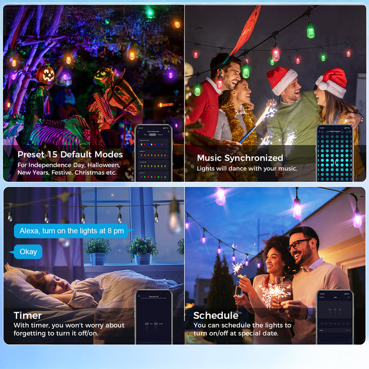 SLR100 LED RGBW Smart Bistro String Lights Color Changing Outdoor Weatherproof 12V Edison Bulbs