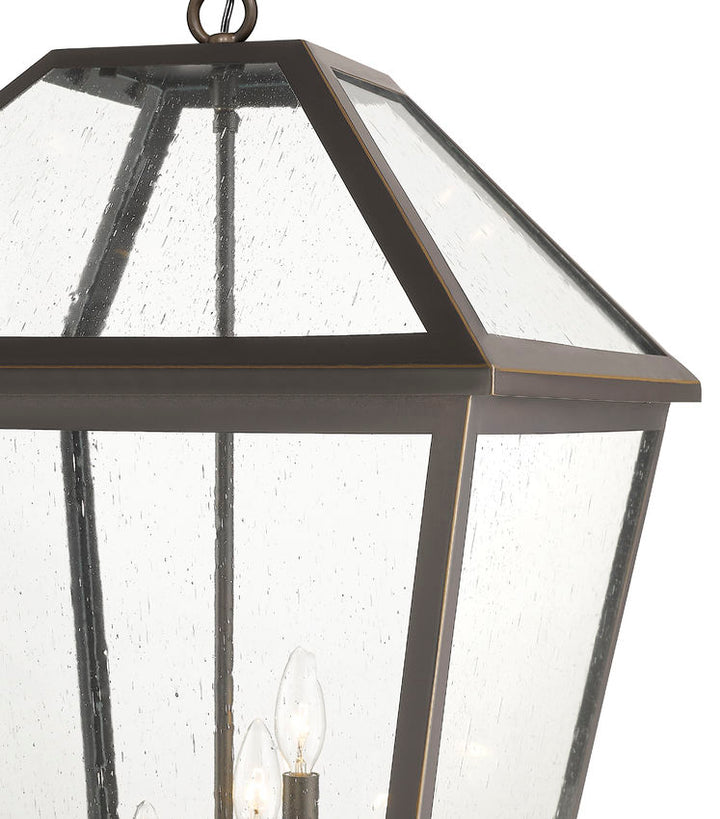 Talbot 579CHXLX 4 Lights Outdoor Chain Mount Ceiling Hanging Pendant Fixture 19.5" x 19.5" x 32.25" Oil Rubbed Bronze Stainless Steel and Iron Clear Seedy Glass Line Voltage Candelabra 120V 4 E12 Base Sockets for Garden, Exterior Lighting