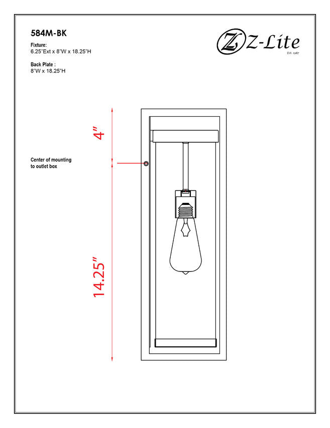 Dunbroch 584M Outdoor Wall Sconce 6.25" x 8" x 18.25" Black Aluminum Clear Glass Line Voltage 120V for Porch, Patio, Garage, Garden, Exterior Lighting