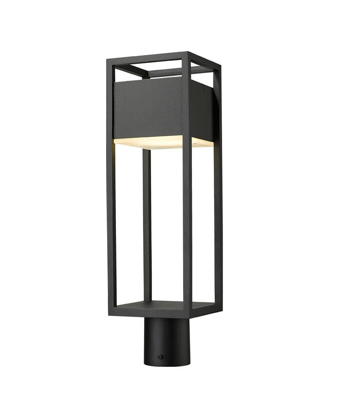 Barwick 585PHMR Outdoor Post Mounted Fixture Post Head Lights 6.25" x 6.25" x 21.25" Black Aluminum Etched Glass Dimmable 14W LED-Integrated Line Voltage 120V for Garden, Exterior Lighting