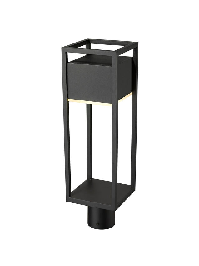 Barwick 585PHMR Outdoor Post Mounted Fixture Post Head Lights 6.25" x 6.25" x 21.25" Black Aluminum Etched Glass Dimmable 14W LED-Integrated Line Voltage 120V for Garden, Exterior Lighting
