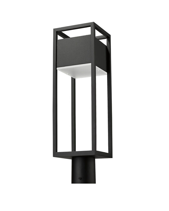 Barwick 585PHMR Outdoor Post Mounted Fixture Post Head Lights 6.25" x 6.25" x 21.25" Black Aluminum Etched Glass Dimmable 14W LED-Integrated Line Voltage 120V for Garden, Exterior Lighting