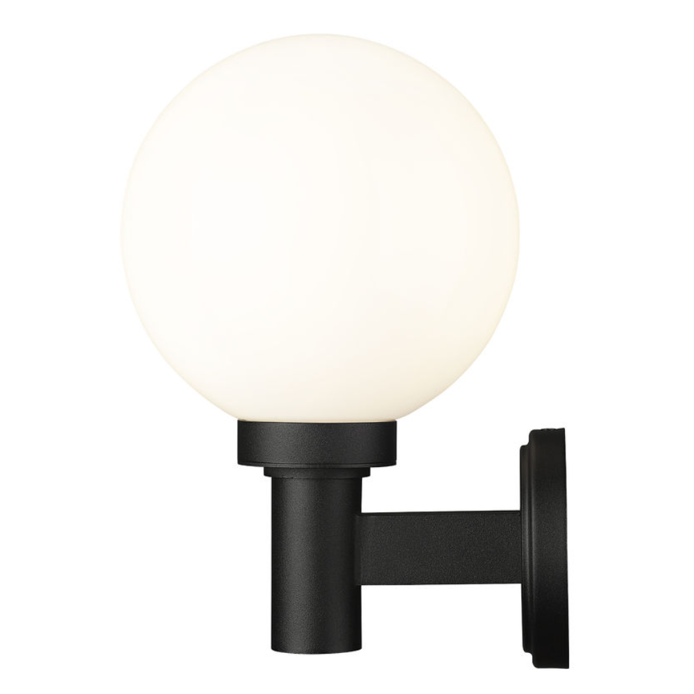 Laurent Outdoor Wall Sconce Light 1 E26 Medium Base Light Bulb Socket Outdoor Marine Grade Aluminum and Glass 9" x 8" x 12.5" Black with White Opal Finish 120V for Garden, Interior, Exterior, Garage and Patio 597M-BK