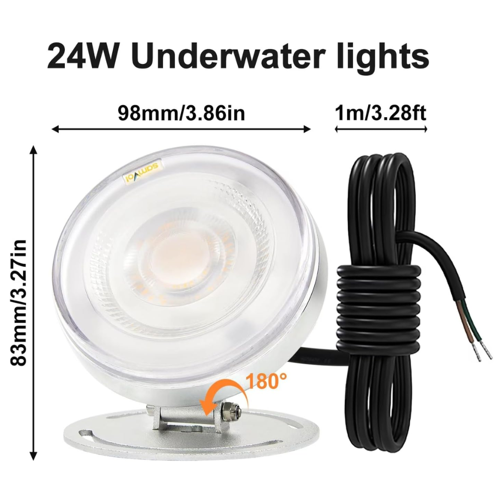 ULBA04 Aluminum Underwater Landscape 12-24V AC/DC 6W/12W/24W 3000K Warm White Integrated LED Adjustable Fountain Light Pond Lighting IP68