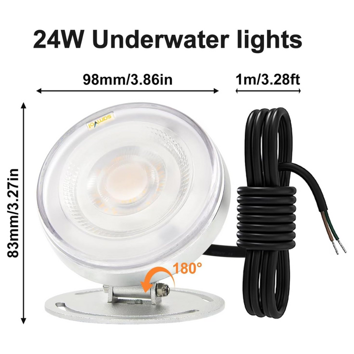 ULBA04 Aluminum Underwater Landscape 12-24V AC/DC 6W/12W/24W 3000K Warm White Integrated LED Adjustable Fountain Light Pond Lighting IP68