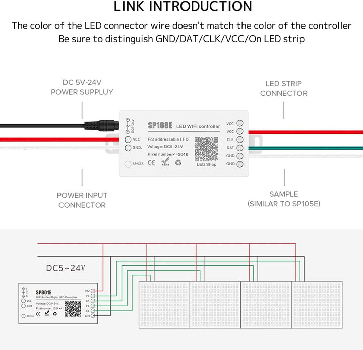SP108E Smart Wi-Fi Magic RGB Addressable LED Controller Support WS2812B, WS2813B, etc. For LED Strip Light RGB-IC
