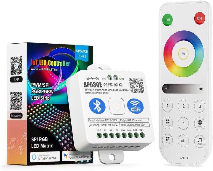 SP530E Smart Wi-Fi and Bluetooth RGB Addressable LED Controller Compatible with Alexa and Google Assistant, Support WS2811, WS2812B, WS2815, SK6812 and More