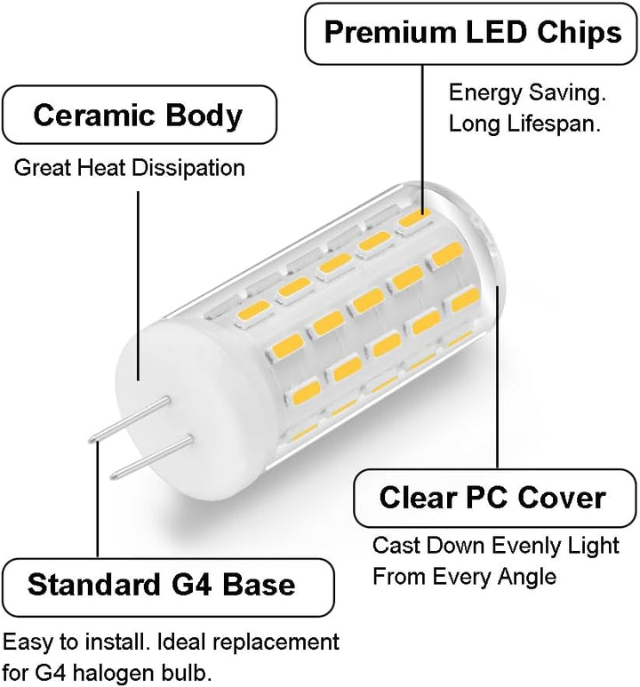 10 Pack G4 5W Bi Pin 3000K/4000K/6000K LED Capsule 450LM 120V Line Voltage Bulb Energy Efficient Light IP20