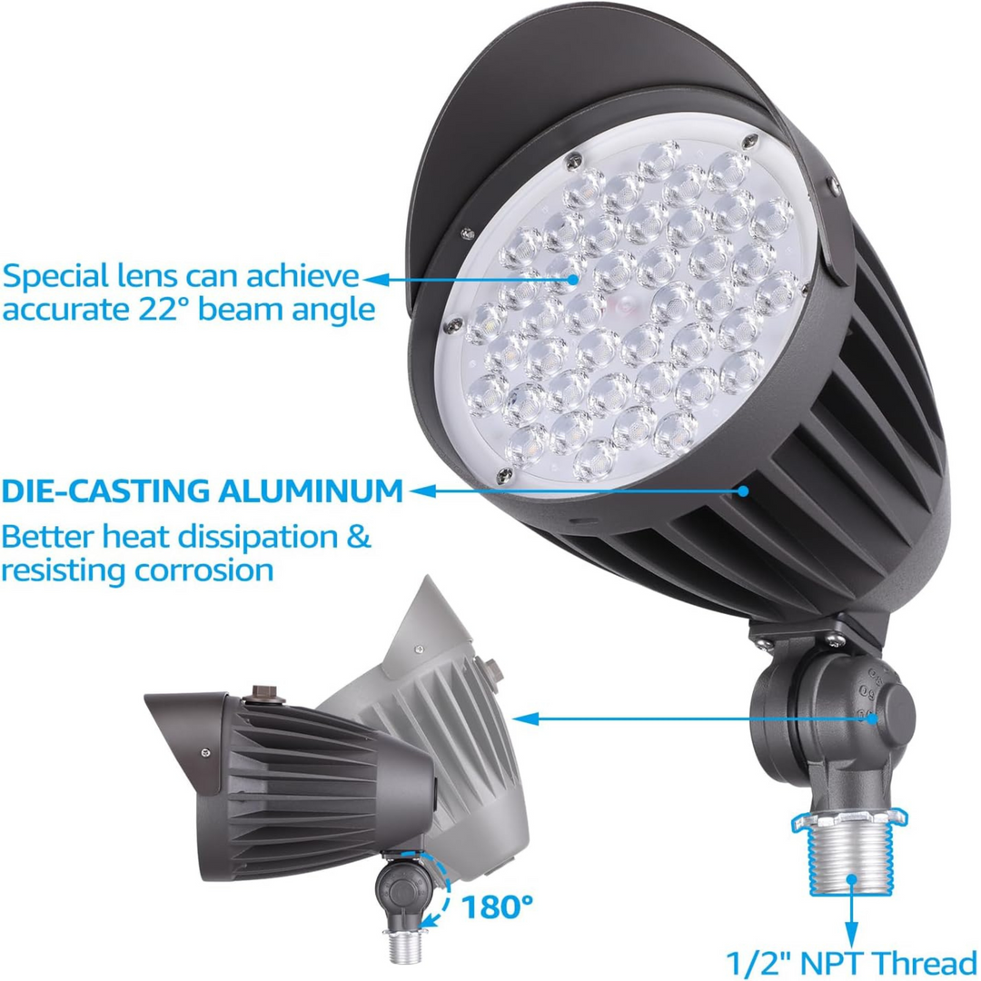 CDLCC40 120V Line Voltage Cast Aluminum Spotlight | 20W/30W/40W Adjustable Wattage 3CCT 3000K/4000K/5000K LED Bullet Flood Light, Photocell, 4880LM 100-277V Commercial Landscape Lights, ETL Listed IP65