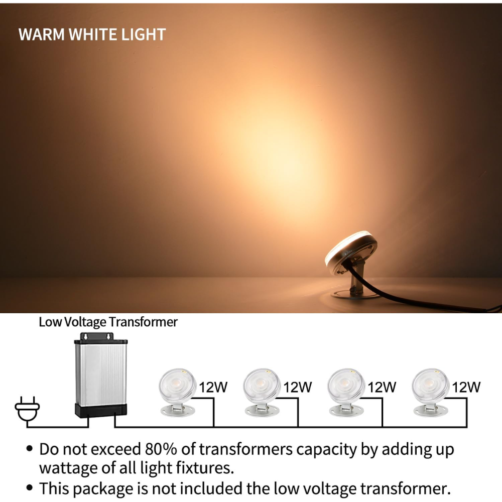 ULBA04 Aluminum Underwater Landscape 12-24V AC/DC 6W/12W/24W 3000K Warm White Integrated LED Adjustable Fountain Light Pond Lighting IP68