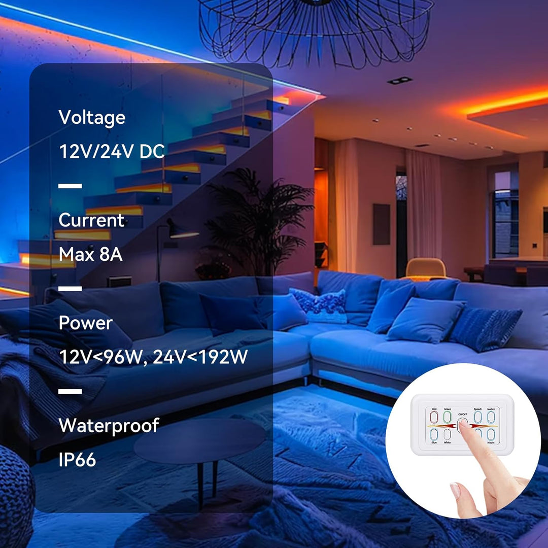 LED and Strip Light RGBW Switch Dimmer Wall Mounted Panel Controller for DC12V/24V 8A