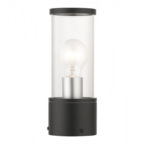 Atlantic Medium Base 1 Light Bulb Socket Outdoor Small Post Top Lantern 9.25" x 3.5" Cast Aluminum and Clear Glass, Textured Black with Antique Silver Finish Accents  120V for Garden, Exterior Post - 71924-14