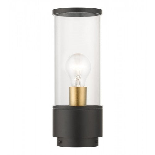 Atlantic Medium Base 1 Light Bulb Socket Outdoor Medium Post Top Lantern 11.5" x 4.25" Cast Aluminum and Clear Glass, Bronze with Antique Gold Finish Accents  120V for Garden, Exterior Post - 71925-07