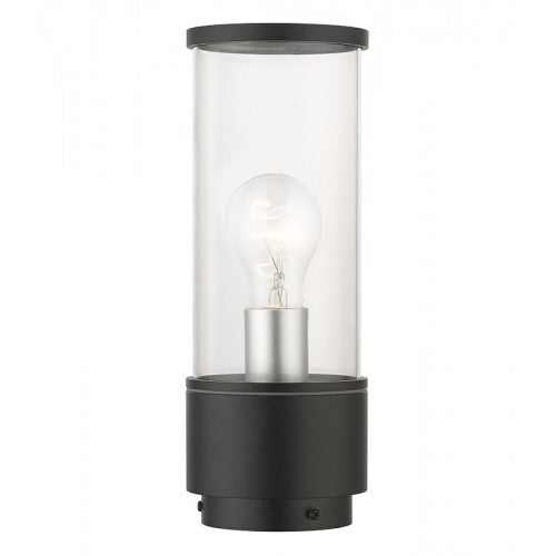 Atlantic Medium Base 1 Light Bulb Socket Outdoor Medium Post Top Lantern 11.5" x 4.25" Cast Aluminum and Clear Glass, Textured Black with Antique Silver Finish Accents  120V for Garden, Exterior Post - 71925-14