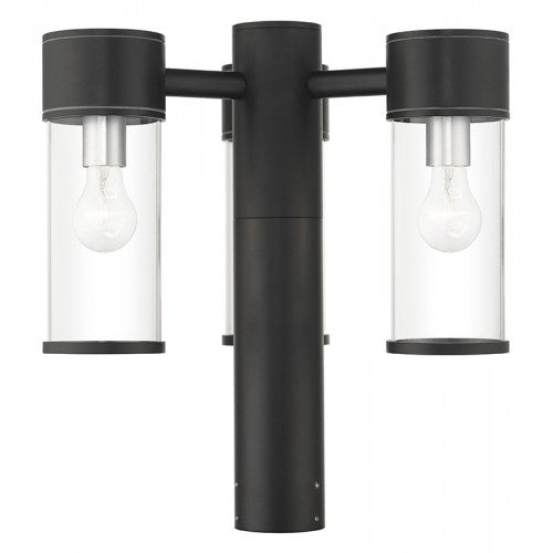 Atlantic Medium Base 3 Light Bulb Socket Outdoor Extra Large Post Top Lantern 18" x 18" Cast Aluminum and Clear Glass, Textured Black with Antique Silver Finish Accents  120V for Garden, Exterior Post - 71927-14