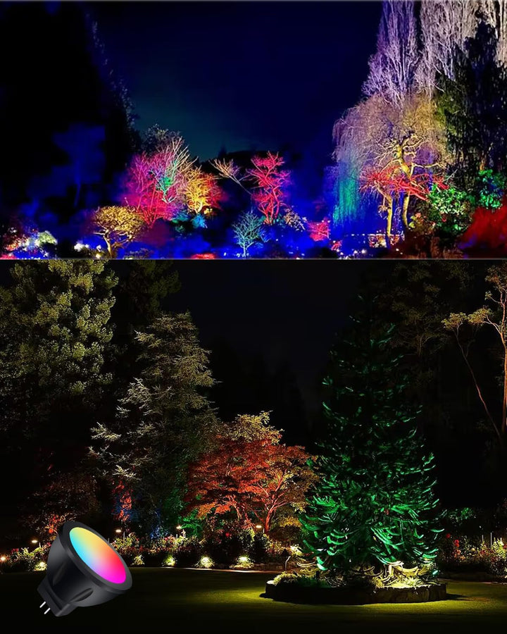 MR11 RGB Warm White + 15 Multicolors and 4-Level Brightness 3W, Energy-Saving, Color-Changing 12V Outdoor LED Light Bulb Compatible with Remote Control