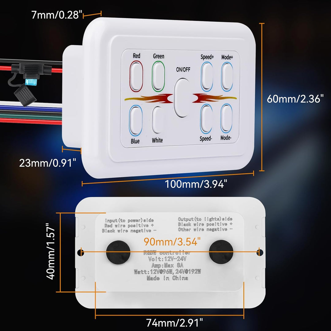 LED and Strip Light RGBW Switch Dimmer Wall Mounted Panel Controller for DC12V/24V 8A