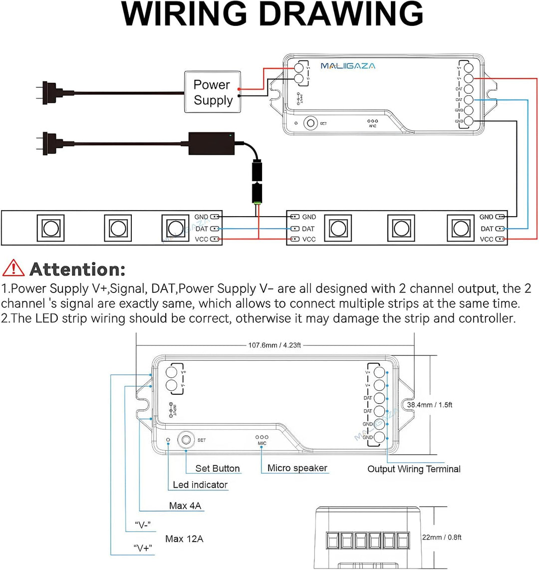 DR03W Tuya SPI Wi-Fi RGB LED Controller Compatible with Alexa and Google Assistant, Support WS2913 WS2815 LED Strip STA Mode