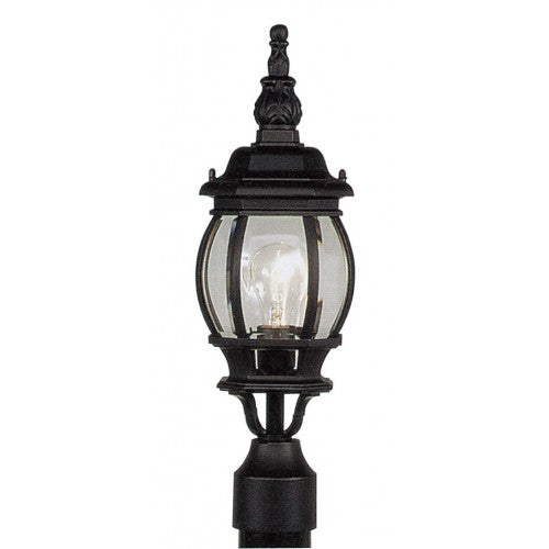 Frontenac Medium Base 1 Light Bulb Socket Small Outdoor Post Top Lantern 19.5" x 7" Aluminum and Clear Beveled Glass, Textured Black Finish 120V for Garden, Exterior Post - 7522-14