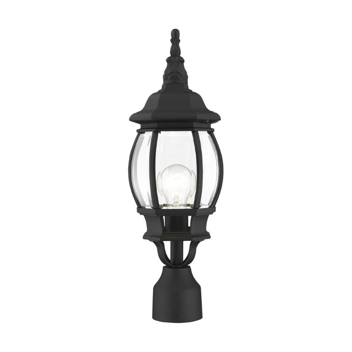 Frontenac Medium Base 1 Light Bulb Socket Small Outdoor Post Top Lantern 19.5" x 7" Aluminum and Clear Beveled Glass, Textured Black Finish 120V for Garden, Exterior Post - 7522-14