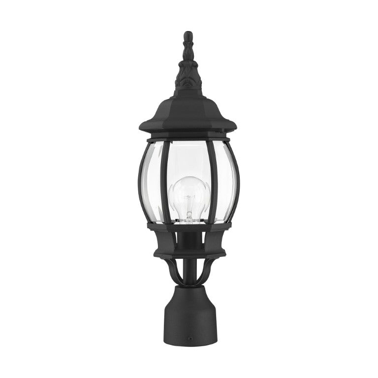 Frontenac Medium Base 1 Light Bulb Socket Small Outdoor Post Top Lantern 19.5" x 7" Aluminum and Clear Beveled Glass, Textured Black Finish 120V for Garden, Exterior Post - 7522-14
