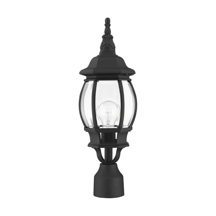 Frontenac Medium Base 1 Light Bulb Socket Small Outdoor Post Top Lantern 19.5" x 7" Aluminum and Clear Beveled Glass, Textured Black Finish 120V for Garden, Exterior Post - 7522-14