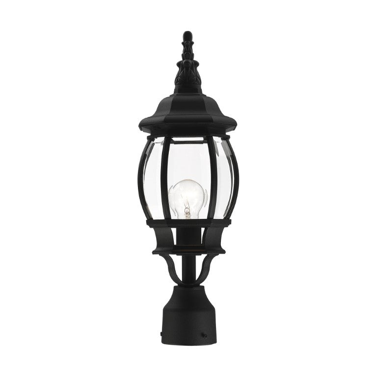 Frontenac Medium Base 1 Light Bulb Socket Small Outdoor Post Top Lantern 19.5" x 7" Aluminum and Clear Beveled Glass, Textured Black Finish 120V for Garden, Exterior Post - 7522-14
