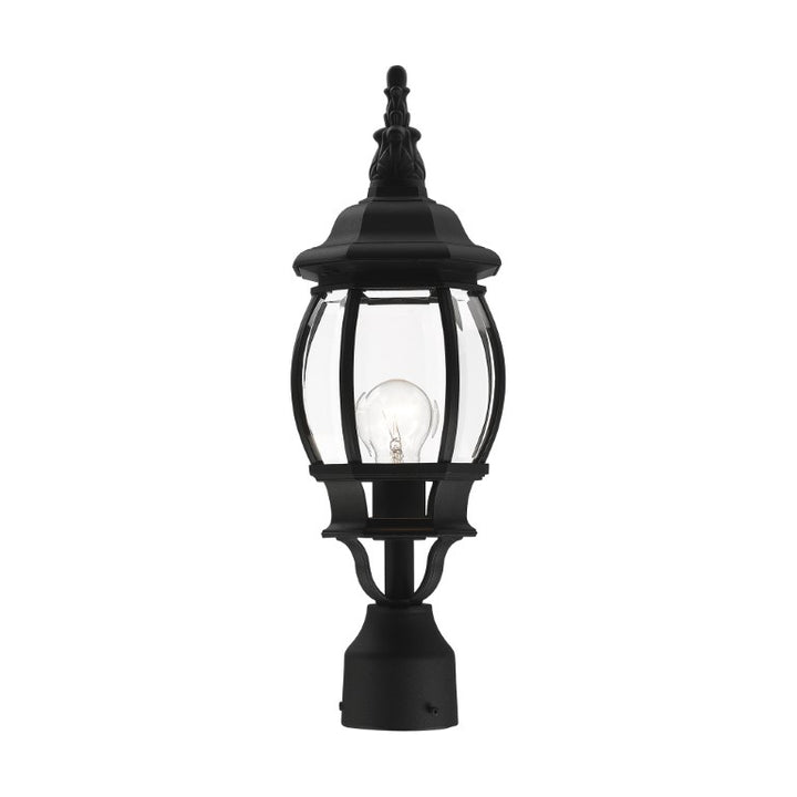 Frontenac Medium Base 1 Light Bulb Socket Small Outdoor Post Top Lantern 19.5" x 7" Aluminum and Clear Beveled Glass, Textured Black Finish 120V for Garden, Exterior Post - 7522-14