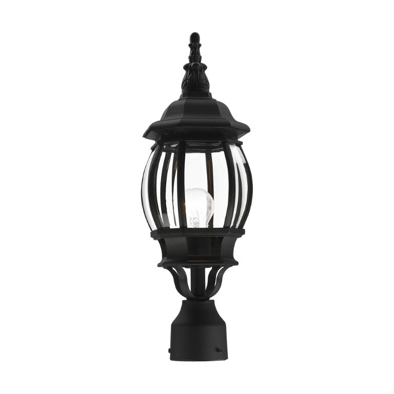Frontenac Medium Base 1 Light Bulb Socket Small Outdoor Post Top Lantern 19.5" x 7" Aluminum and Clear Beveled Glass, Textured Black Finish 120V for Garden, Exterior Post - 7522-14