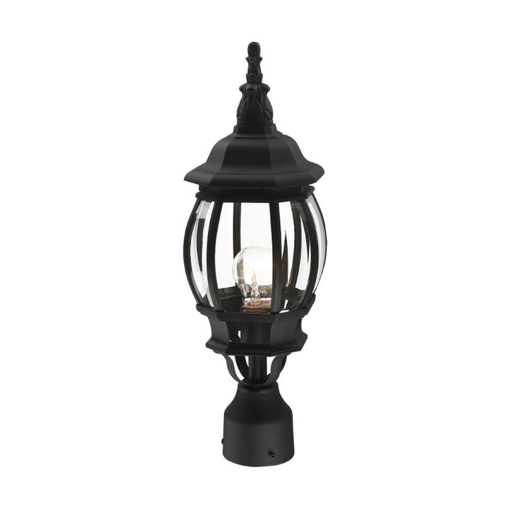 Frontenac Medium Base 1 Light Bulb Socket Small Outdoor Post Top Lantern 19.5" x 7" Aluminum and Clear Beveled Glass, Textured Black Finish 120V for Garden, Exterior Post - 7522-14