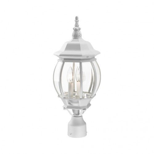Frontenac Candelabra Base 3 Light Bulb Socket Medium Outdoor Post Top Lantern 21" x 8.5" Aluminum and Clear Beveled Glass, Textured White Finish 120V for Garden, Exterior Post - 7526-13